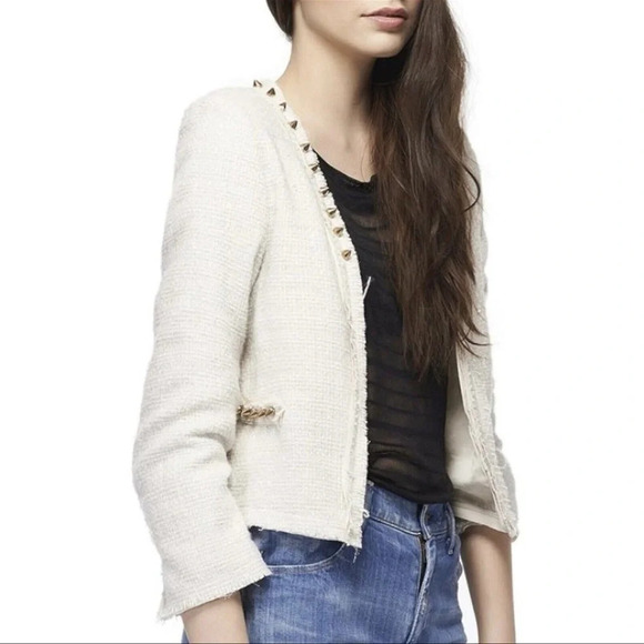 Lovers + Friends x Because I’m Addicted REVOLVE Tweed Stud Jacket Cream ASO - Picture 2 of 14